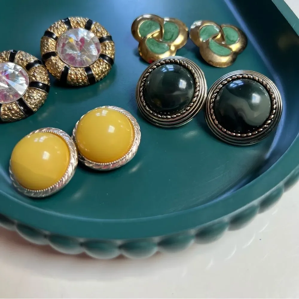 Four Pairs Vintage 1980s Large Maximalist Round Clip Statement Earrings Lot